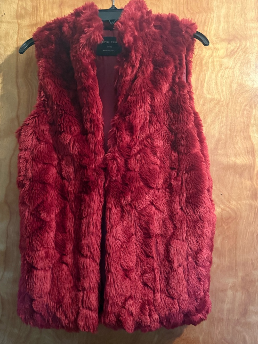 Love Tree Red Faux Fur Vest Plush Open Front